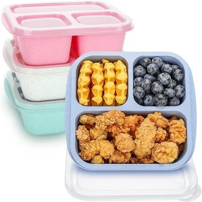 Produktbild von 4-teilige kinderlunchbox, 4er-Lunchbox mit 3 Fächern, herstellbare Lunchbox, Lebensmittelbehälter mit Deckel