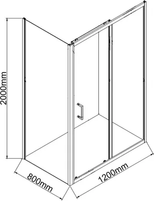 A technical drawing of a shower cabin with dimensions indicated.