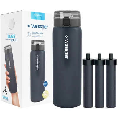 Produktbild von Wessper ActiveMax Clarti Glasfilterflasche 680ml Graphit + 3x Filterkartusche