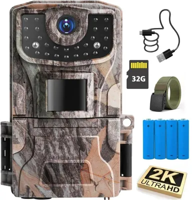 Produktbild von Wildkamera mit Bewegungsmelder Nachtsicht 2K 36MP Wildtierkamera mit 2,0-Zoll-Farbbildschirm 850nm IR LEDs 0,3s Jagdkamera IP66 Wasserdicht