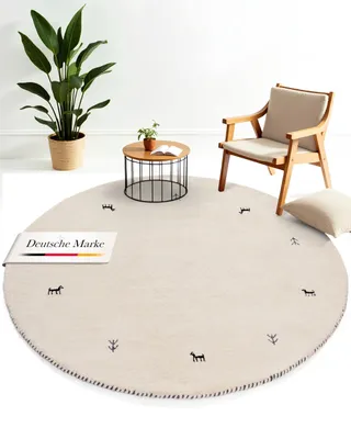 Image de carpetfine Tapis de laine Gabbeh Uni ronde Turquoise Ø 300 cm | Tapis moderne pour le salon et la chambre à coucher