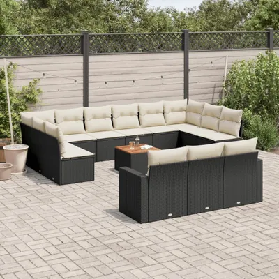 Produktbild von Design 14-tlg. Garten-Sofagarnitur mit Kissen Schwarz Poly Rattan, Gartensofas 2024 Neu