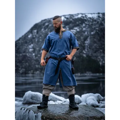 Produktbild von Kurzarmtunika mit Bordüre Taubenblau "Richard" XXL