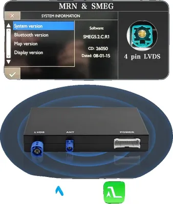 Obrázek produktu pro Bezdrátový dekodér CarPlay, kompatibilní s vozy Peugeot, Citroen, DS, Opel, s Bluetooth, pro MRN SMEG