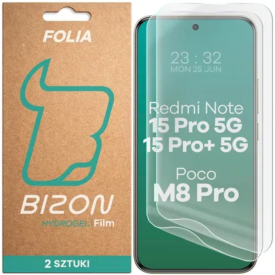Produktbild von 2x Hydrogel Folie für den Bildschirm für Xiaomi Redmi Note 15 Pro 5G / 15 Pro Plus 5G / POCO M8 Pro 5G, Bizon Film Hydrogel Front Duo