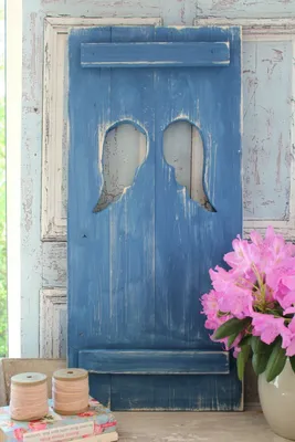 Produktbild von Landhaus FensterladCharmanter Landhaus Fensterladen ENGEL mit Engelsflügeln, Shabby chic en mit Engelsflügeln ,Shabby chic Handgefertigt in dunkelblau