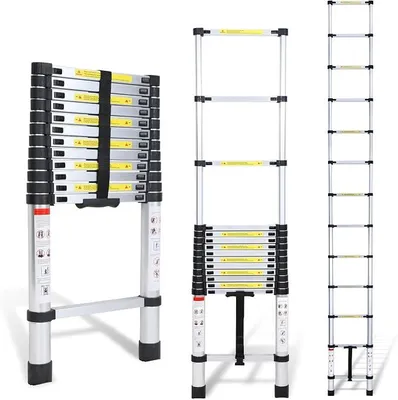 Imagen del producto de Escalera telescópica de aluminio Silecomplaza, 3.8 metros, escalera multifuncional extensible, escalera de uso general antideslizante, fácil de transportar, con capacidad de carga de hasta 150 kg
