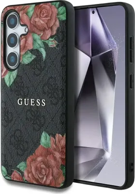 Immagine prodotto di Etui Guess Pelle 4G Fiori Stampa Metallo Classico Logo Magsafe Samsung Galaxy S25 Czarny