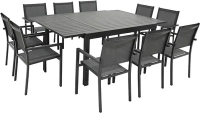 Produktbild von Gartenmöbel VENEZIA ausziehbar 140/200 aus grauem Textilene 10 Plätze - Aluminium Anthrazit