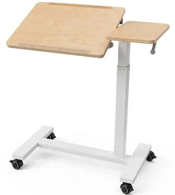 Image de Table à hauteur réglable ED018-BE68-RR-EU, sur roulettes, blanc/érable