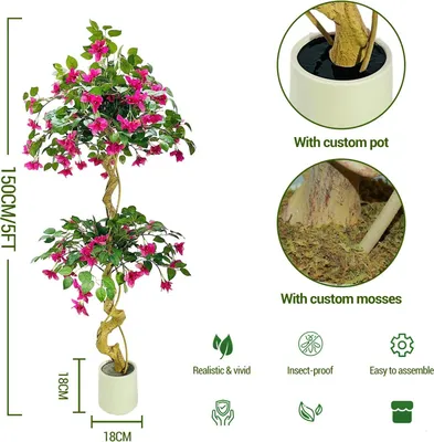 Immagine prodotto di Bouganville - Albero artificiale / Pianta artificiale - 150 cm - Vaso bianco - Per interni - Plastica - Fiori rossi