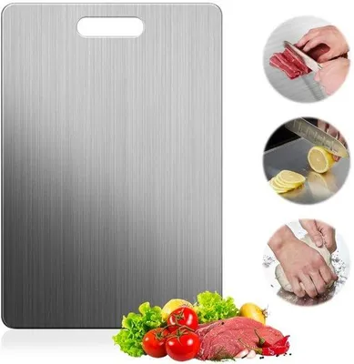 Zdjęcie produktu dla Ibenzoa® Deska do krojenia ze stali nierdzewnej, 23 x 34 cm – wytrzymała, higieniczna i odporna na korozję, stabilna powierzchnia, łatwa do czyszczenia, idealna do warzyw, owoców i mięsa