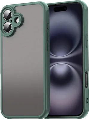 Image de Coque pour iPhone 16 Plus, dos mat translucide avec protection de l'appareil photo, coque de protection anti-chocs Vert