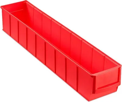 Produktbild von Rote Industriebox 500 S | HxBxT 8,1x9,1x50cm | 2,8 Liter| Sichtlagerkasten, Sortimentskasten, Sortimentsbox, Kleinteilebox