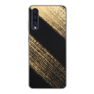 Produktbild von MuchoWow® Handyhülle Schutzhülle Hülle für Samsung Galaxy A30s Goldene Farbstreifen auf schwarzem Hintergrund Silikon Softcase Handy Hülle - Karteninhaber