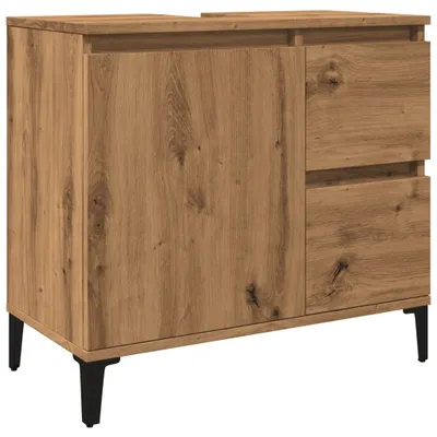 Image de Armoire lavabo chêne artisanal 65x33x60 cm bois d'ingénierie