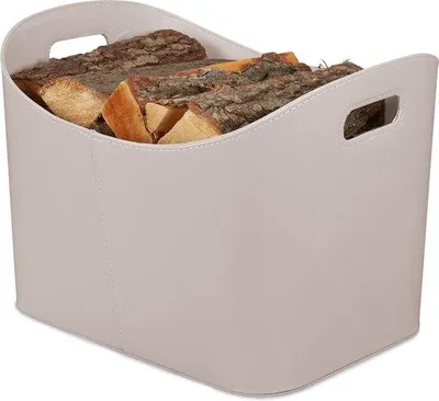 Produktbild von Famanu Holzlagerung - Kunstleder Aufbewahrungskorb mit Griffen für Brennholz - Größe XL - Hellgrau