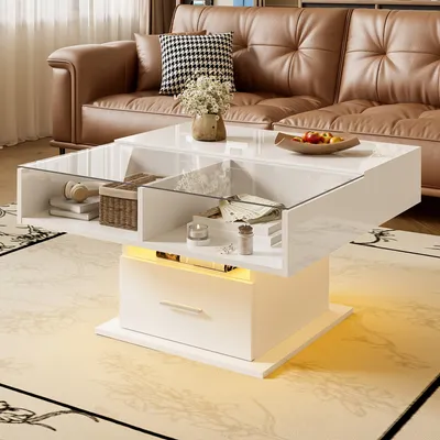 Image de Table basse réglable - Table d'appoint - Table de salon - Table multifonctionnelle - Table relevable - Hauteur réglable