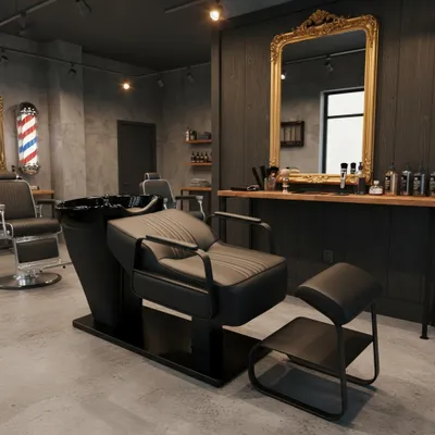 Produktbild von Friseurwaschsessel Elena mit Liegefunktion für Friseur- & Barbersalon, schwenkbares Keramikbecken, inkl. Armatur & Brause