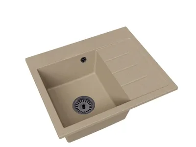 Produktbild von Granitspüle Einbecken Exclusive 60 Rechts – Beige – Schwarzer Siphon