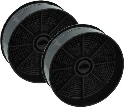 Two black carbon filters for a range hood are displayed against a white background.