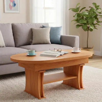 Produktbild von Design Couchtisch DA-130 oval ausziehbar höhenverstellbar mit Ablage
