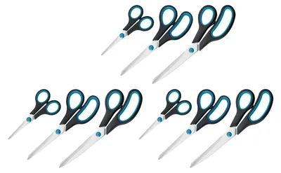 Produktbild von Westcott N-90027 00-I Schere Easy Grip Set rostfrei, 13/21/25 cm, 9 Stück, blau/