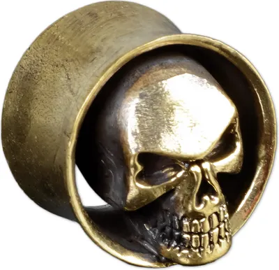 Produktbild von viva-adorno 1 Stück 6mm Flesh Tunnel Plug Messing Vintage Look Totenkopf gold silber Skull Schädel Größe 6 - 16mm Z468.D1