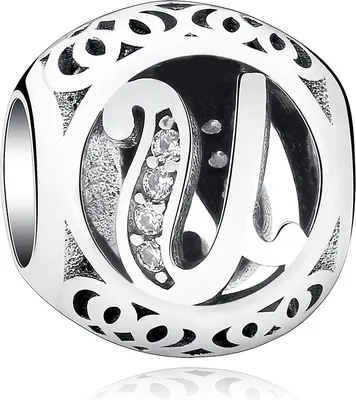 Produktbild von PANDACHARMS Kugel Buchstabe U Charm , 925er Sterling Silber, passt zu Pandora
