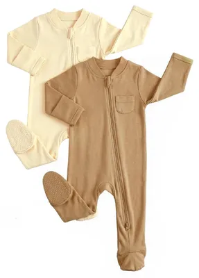 Immagine prodotto di Set di due pigiami per neonato in cotone, maniche lunghe, color beige-kaki, taglia 12-18 mesi