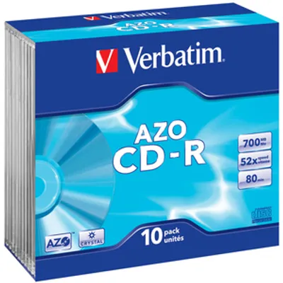 Produktbild von Verbatim CD-R AZO Crystal, CD-R, CD-R, Polycarbonat, Cyanine/Azo Dye, Slimcase