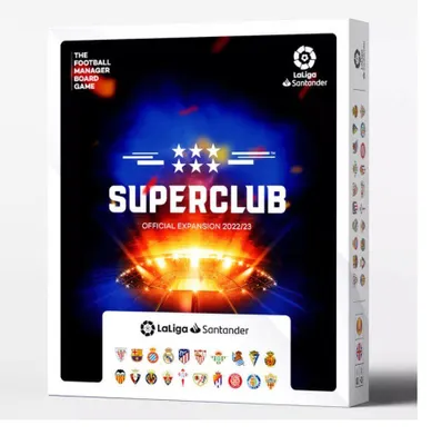 Produktbild von Superclub LaLiga Santander Erweiterung 2022/23 Brettspiel 240 Spielerkarten mit Draft Board zweisprachig Englisch Spanisch offiziell lizenziert