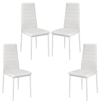 Image de Ensemble de chaises de cuisine – Chaises de salle à manger – Chaises – Blanc – Assise rembourrée en similicuir – Pieds en acier
