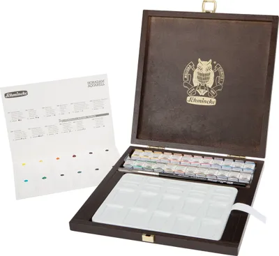 Produktbild von Schmincke Horadam Aquarell Holzkasten 24x halbe Näpfchen Luxus Set 74 883 097