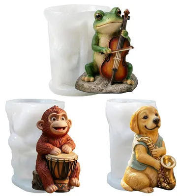 Image de Moules en silicone en forme d'animaux, lot de 3, pour plâtre, béton, cire, savon