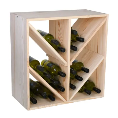 Produktbild von Weinregal 60 cm mit Diagonalfächern, Kiefernholz natur