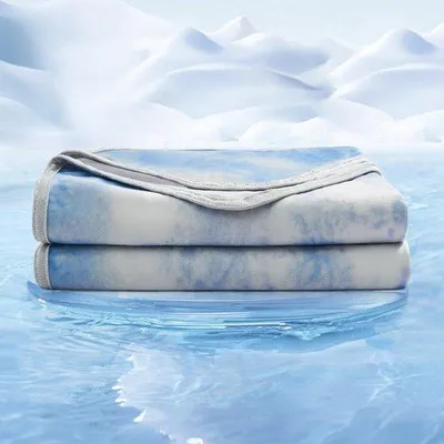Produktbild von Kühldecke Q-Max 0,5, 152 x 203 cm, 2-in-1 dünne Sommerdecke, leichtes atmendes Bettwäschegarn, Stranddecke, Bettwäschegarn, Kuscheldecke, aquamarinblau