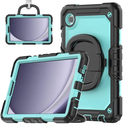 Image de Étui hybride d'extérieur à 360 degrés pour Samsung Galaxy Tab A9, pouvant être posé à plat, bleu clair / noir