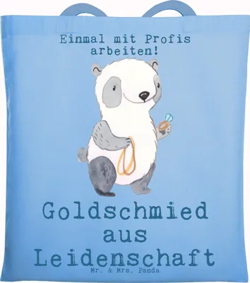 Produktbild von Mr. & Mrs. Panda Schultasche Goldschmied Leidenschaft - Sky Blue - Geschenk, Einkaufstasche, Juwelier, Tote Bag, Tasche, Lustig, Shopping, totebag, Spruch, Jutebeutel