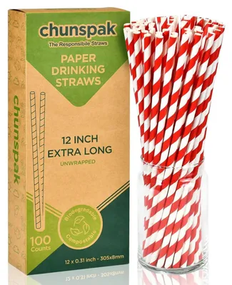 Produktbild von Papier-Trinkhalme Extra Lang Rot Gestreift 100 Stück 30,5 cm
