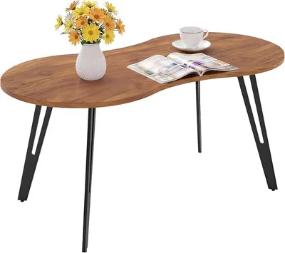 Imagen del producto de Mesa de centro ovalada de madera, pequeña y que ahorra espacio, en color roble marrón-