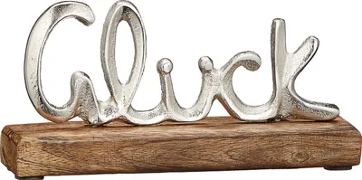 Produktbild von Schriftzug 'Glück' silber 17x8x4cm Mangoholz Aluminium Dekoaufsteller Tischdeko Aufsteller