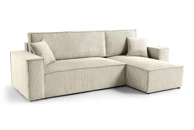 Produktbild von CELTIC 245x150 –Cord Ecksofa, Schlafsofa mit Bettkasten, Skandinavisch/Boho Design, Universell, POSO 105 - Ecru