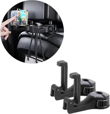 Produktbild von Kopfstützenhalter mit Telefonhalter 360° Rückhaken für Autositz - schwarz