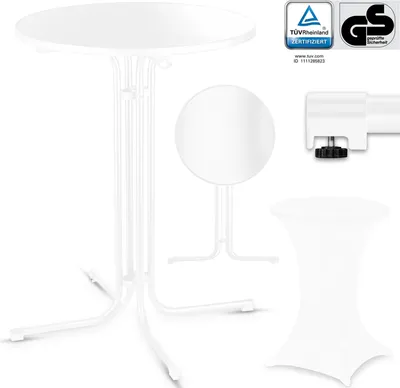 Produktbild von VESKA® Gastro Stehtisch Ø 80cm inkl. Husse, Bistrotisch klappbar Indoor & Outdoor, höhenverstellbare Füße, Klapptisch rund - Partytisch, Empfangstisch