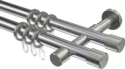Produktbild von Interdeco Gardinenstange / Vorhangstange Chrom / Edelstahl-Optik, Typ Prestige Santo (Kappe), 20 mm Ø 2-läufig, 440 cm