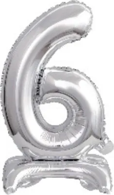 Productafbeelding van amscan® 9911729 Folieballon, mini-cijfer 6 - 15 x 38 cm, met voet, zilver