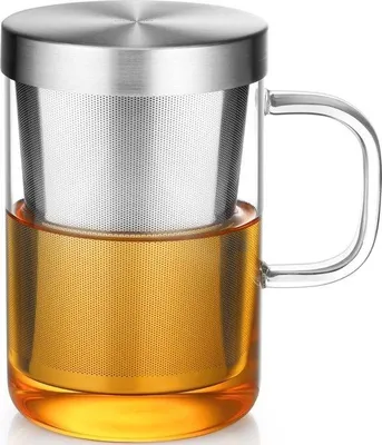Produktbild von 500ml Glasbecher mit Edelstahl-Sieb und Deckel für Tee und Kaffee