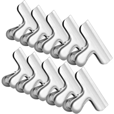 Produktbild von 10 Stück große Metall Clips Tüten Verschlussclips Kurze Klammern aus rostfreiem Edelstahl, Starke Federkraft (76mm)