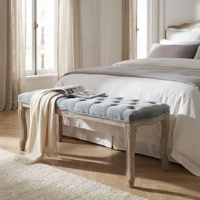 Immagine prodotto di Milani Home - panca vintage in velluto grigio e legno, 110 x 36 x 47 cm